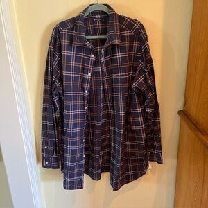 Cremieux Classics Mens Shirt 2XLT Plaid Classic Blue with Red white 100% cotton